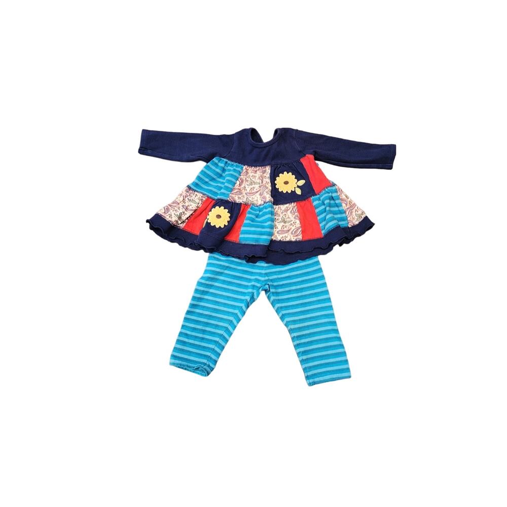 Pixie World Top & Leggings Set Patchwork 2-Piece Set Blue Girls Size 18 Months